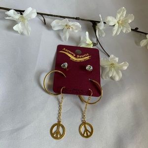 AXESORY SOURCE PEACE DANGLE HOOP STUD EARRING SET